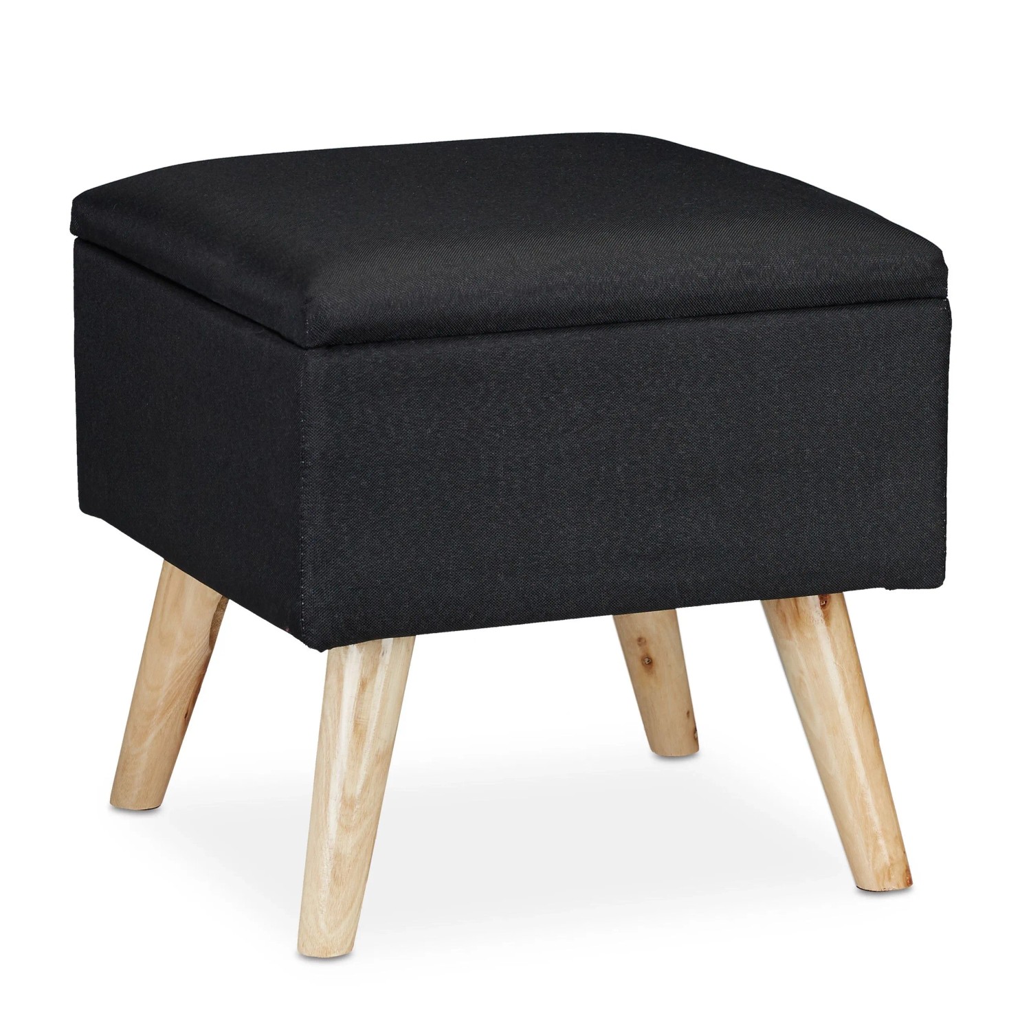 Relaxdays Hocker mit Stauraum Kunstleinen MDF Holz Schwarz Gepolstert 40 cm x 40 cm x 40 cm 6,5 kg