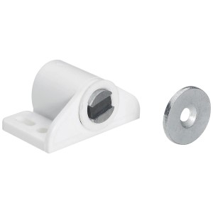 Weißer Hettich Magnetschnäpper, verstellbar, 2 kg, mit Gegenplatte für Möbelausstattung.