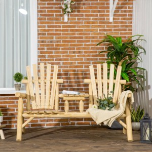 Outsunny Gartenbank aus Holz für 2 Personen mit Tisch in der Mitte. Landhausstil.