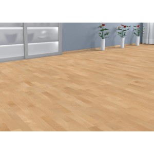 Verlegter, versiegelter Living by Haro Parkett Schiffsboden Buche im Raum.