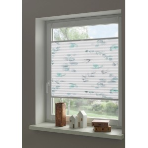 Gardinia Plissee Concept mit Zweig Dekor, 60x130 cm, am Fenster montiert.