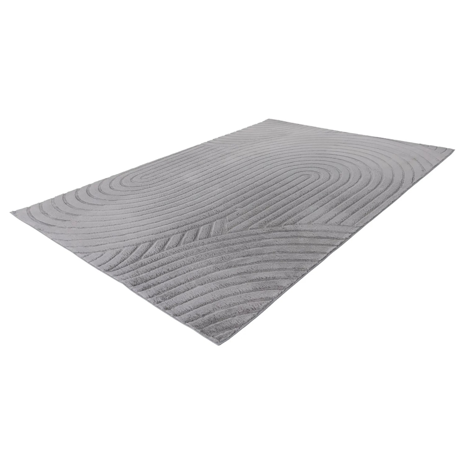 Silberner Lalee Kurzflorteppich Comfort 501 mit modernem 3D-Effekt, 80x150 cm.