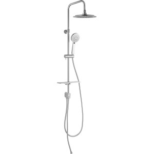 Verchromtes baliv Überkopfbrause-Set KBS-24.60 mit Hand- und Kopfbrause, Steigrohr und Ablage.