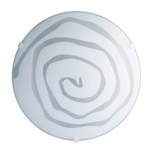 Eglo Deckenleuchte Charlize mit grauem Spiralmuster auf satiniertem Glas.