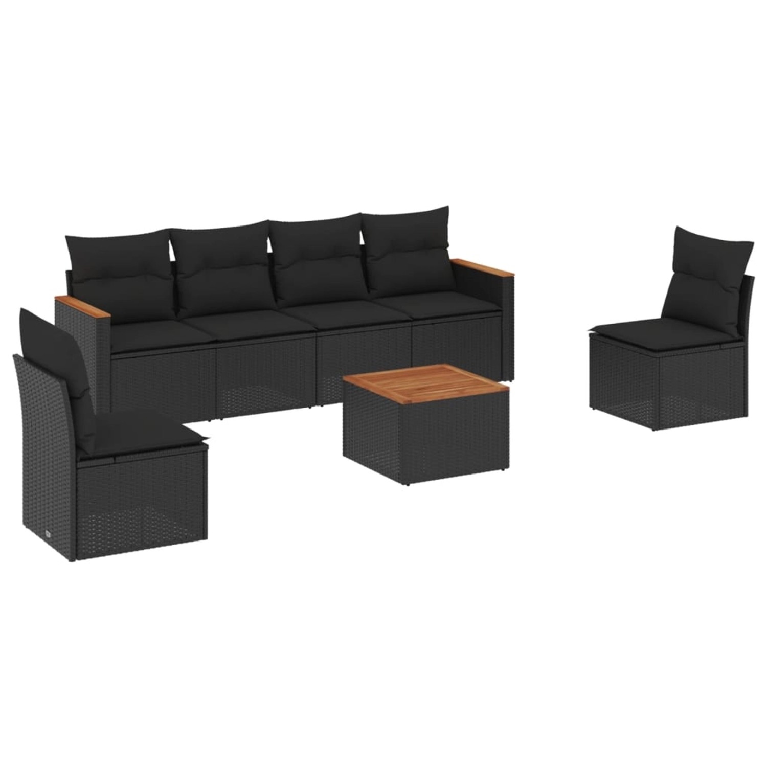 vidaXL 7-Tlg Garten-Sofagarnitur mit Kissen Schwarz Poly Rattan 3225866 günstig online kaufen