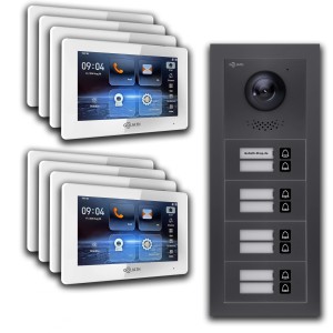 Goliath IP Video Türsprechanlage für 8 Familien, 7 Zoll Monitore und Unterputz Aussenstation in Anthrazit.
