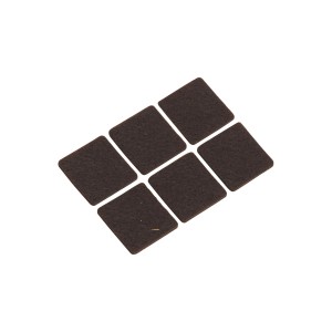 6 braune, selbstklebende Filzgleiter, 32x32 mm, für Möbel und Oberflächenschutz.