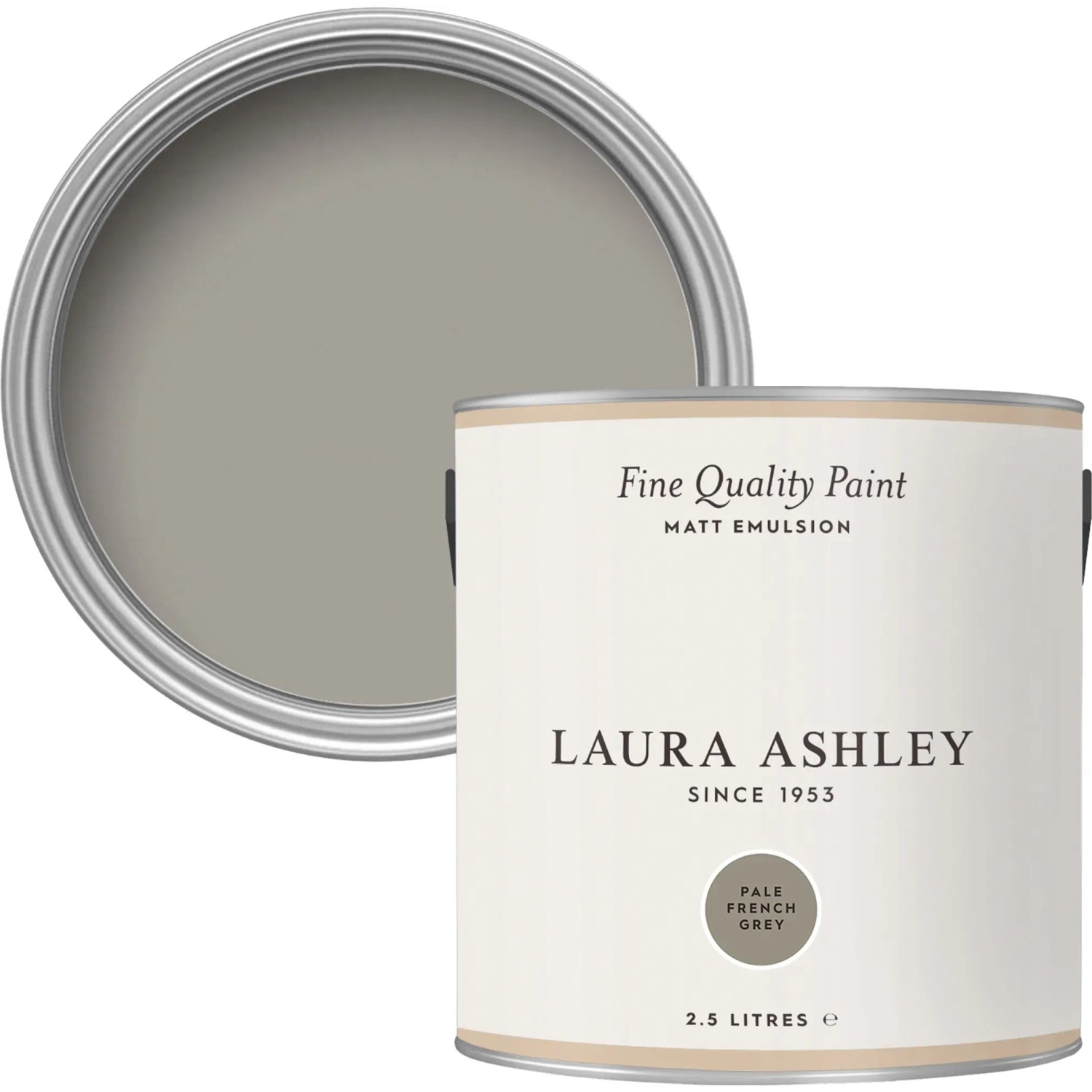 Laura Ashley Wandfarbe Pale French Grey, 2,5 l Dose und Farbmuster.