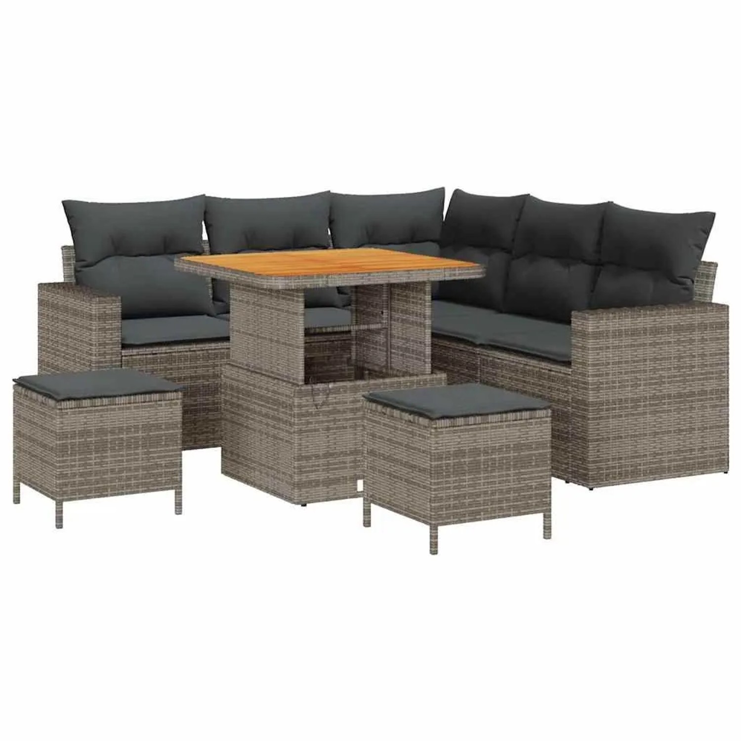 vidaXL Gartensofa-Set mit Kissen 9 Stk Grau Poly-Rattan 3363563 günstig online kaufen
