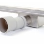 Edelstahl Duschrinne mit Siphon und Abfluss für bodenebene Dusche, Detailansicht.