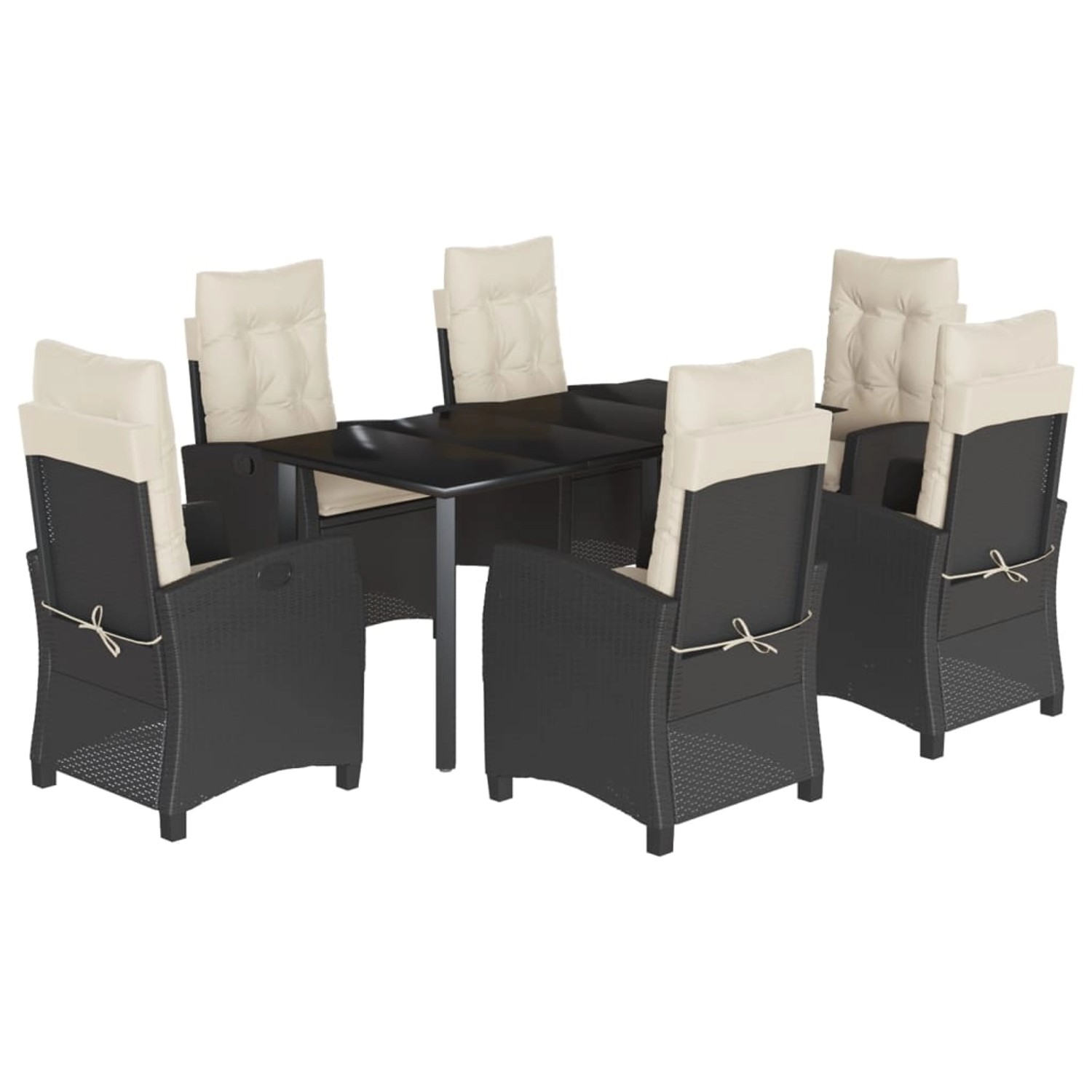 vidaXL 7-Tlg Garten-Essgruppe mit Kissen Schwarz Poly Rattan 3212738 günstig online kaufen