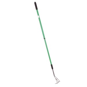Galaflor Grubber mit grünem Teleskopstiel und 3 Stahlzinken. Ideal für Bodenbearbeitung und Gartenarbeit.