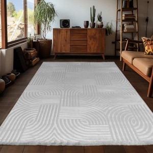 Ayyildiz Kurzflorteppich Sahara 1112 Silber, 120x170 cm. Teppich mit geometrischem Muster in Silber.