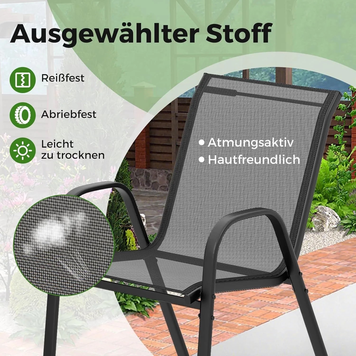 Detailansicht eines schwarzen Gartenstuhls aus dem Costway Balkonmöbel Set.