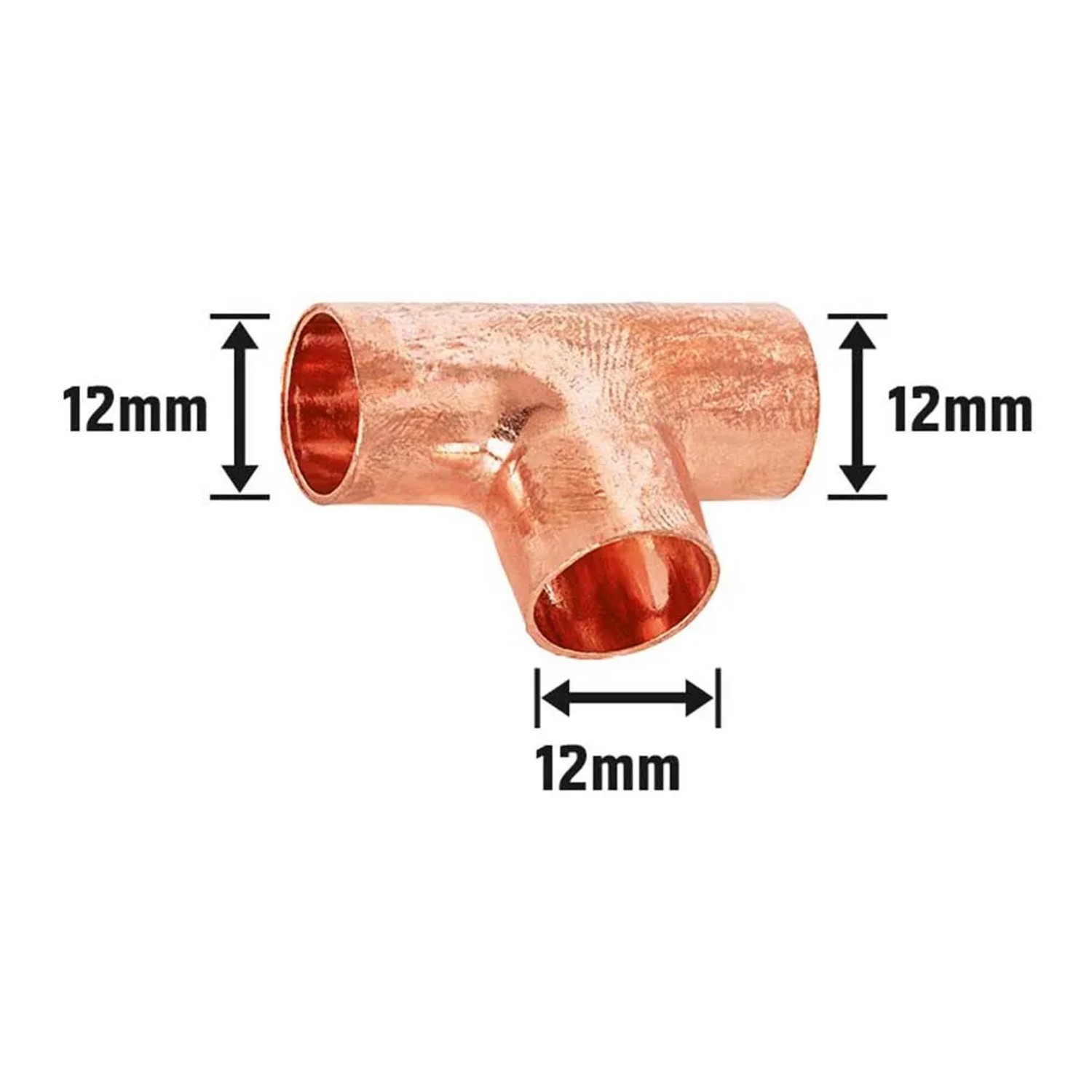 Löt-T-Stück aus Kupfer, Ø 12 mm, für die dauerhafte Verbindung von Kupferrohren.
