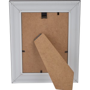 Rückseite eines schwarzen Kunststoff Bilderrahmen (13x18 cm) mit Aufsteller.
