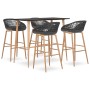 vidaXL Bar-Set, 5-teilig, schwarz/grau: Bartisch mit 4 Barhockern in Netzoptik und Holzbeinen.