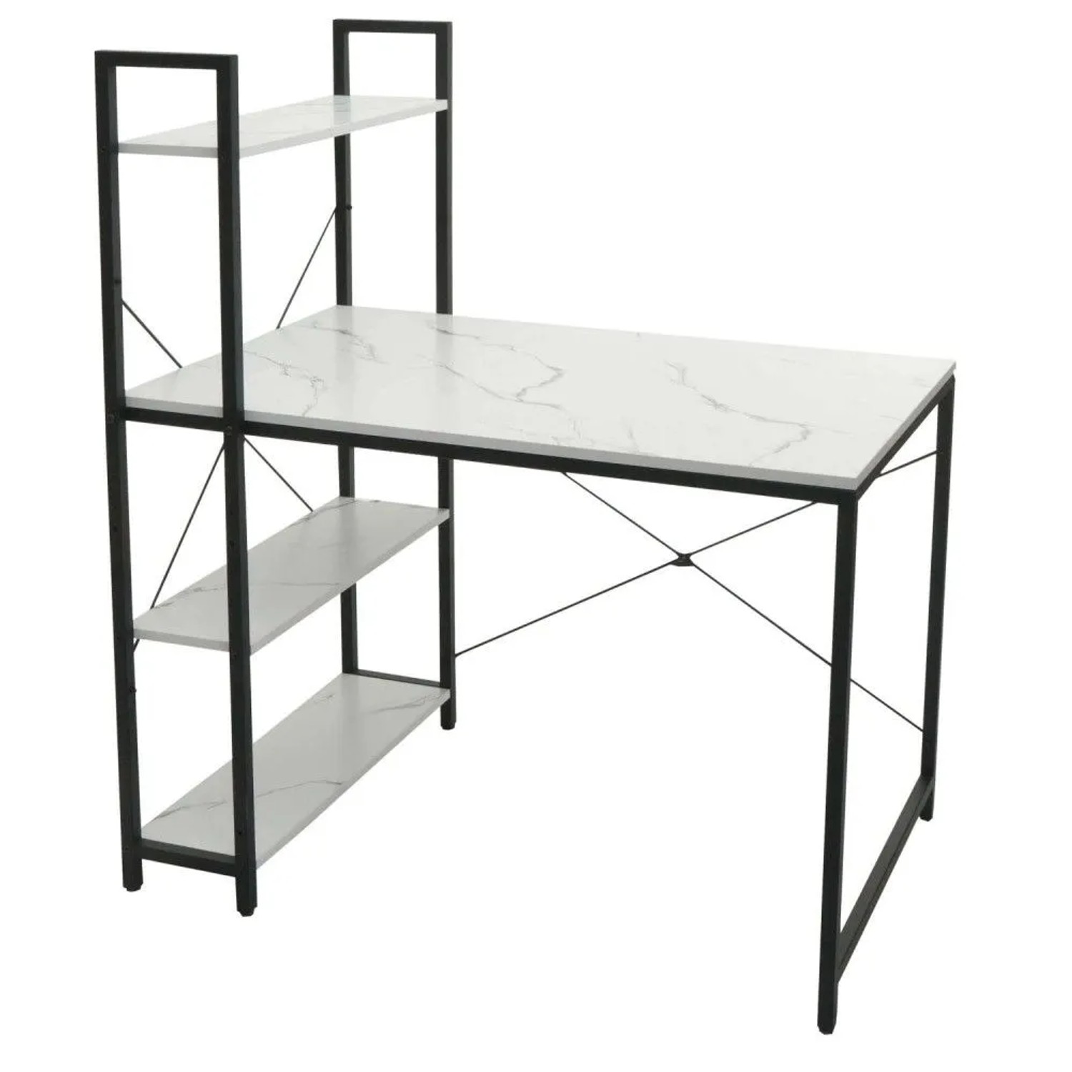 MCW Schreibtisch mit Regal K81 Marmor-Optik Weiß
