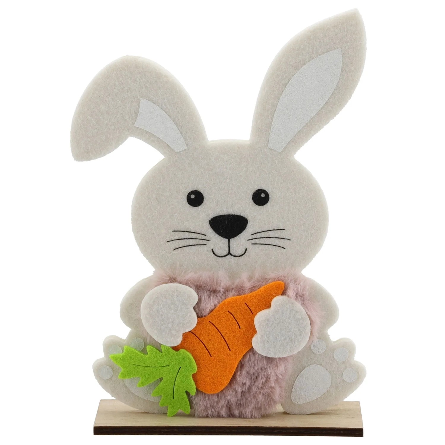 Osterdeko Aufsteller Hase aus Filz/Holz 19 cm Weiß