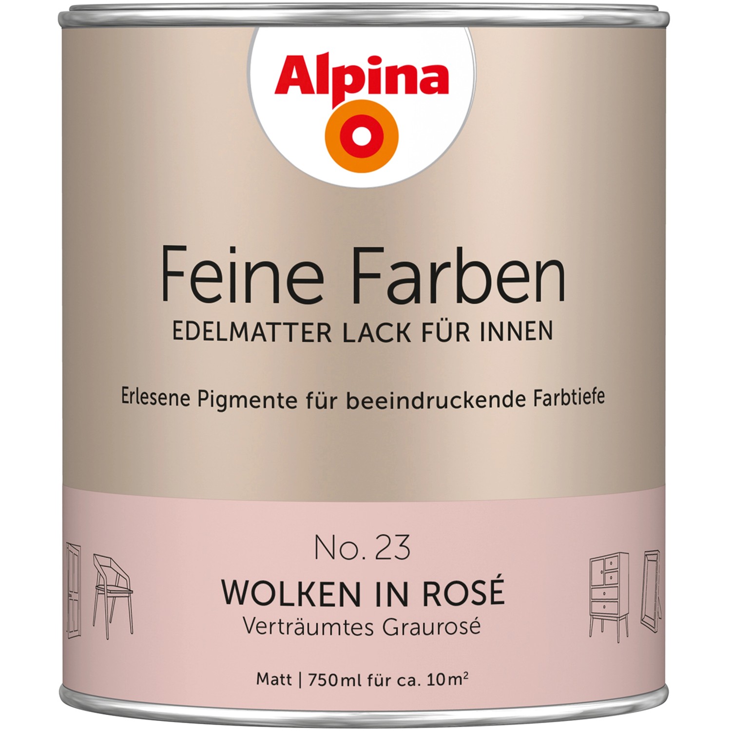 Alpina Feine Farben Lack No. 23  Wolken in Rosé® Graurosé edelmatt 750 ml