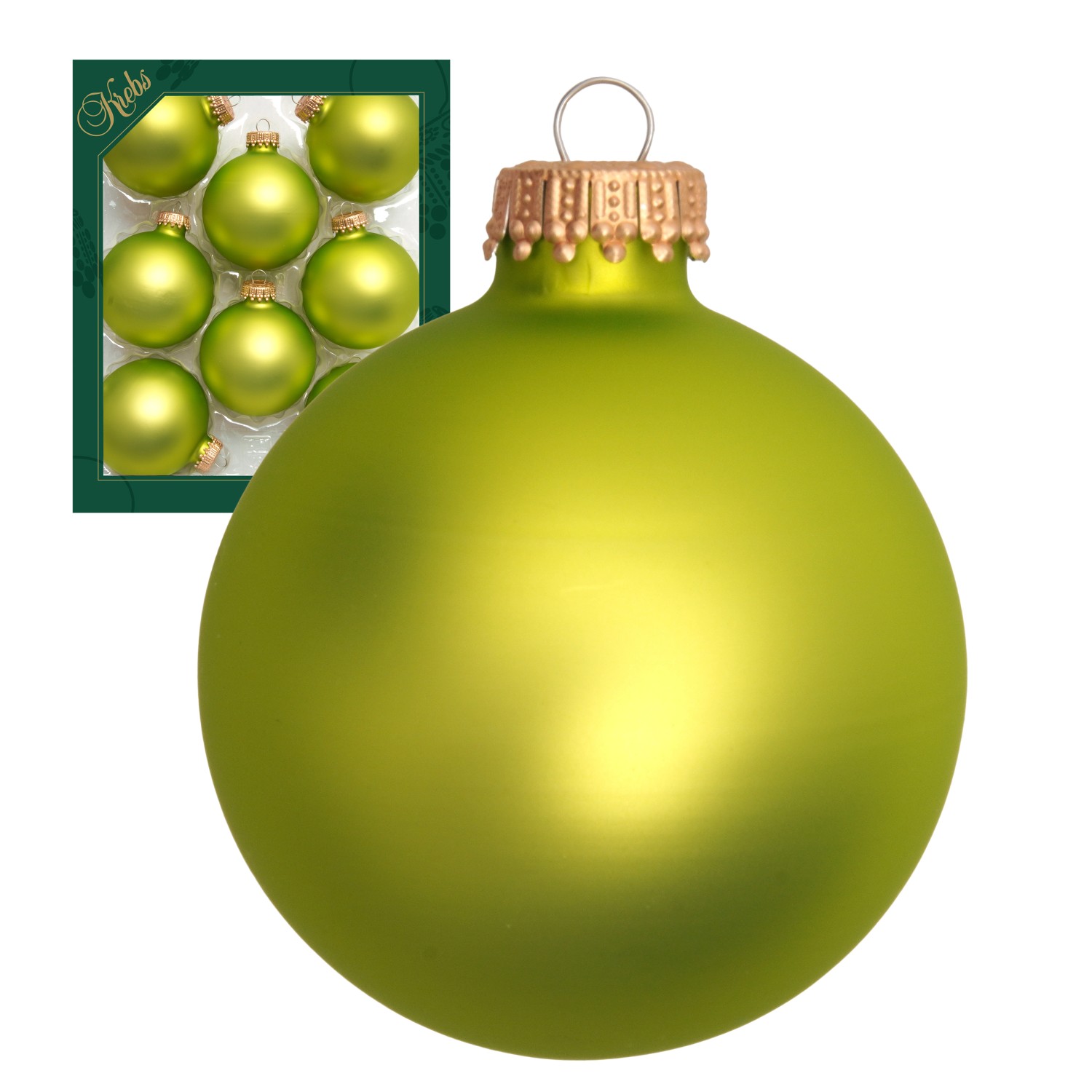Krebs Glas Lauscha Weihnachtskugeln Hellgrün Matt Uni 8er-Set 7cm