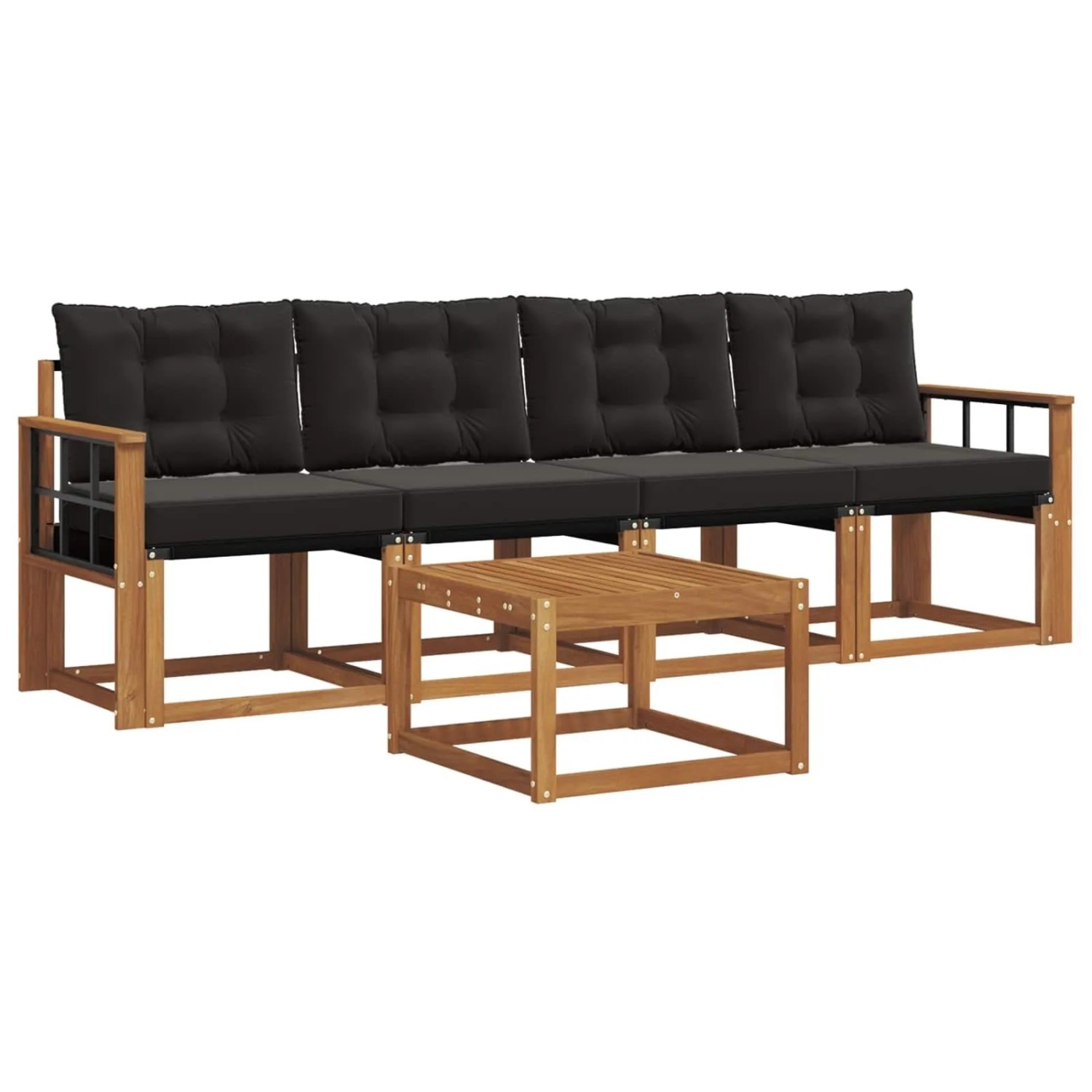 vidaXL Outdoor-Sofagarnitur mit Kissen 5-Tlg Natur und Schwarz 3368383