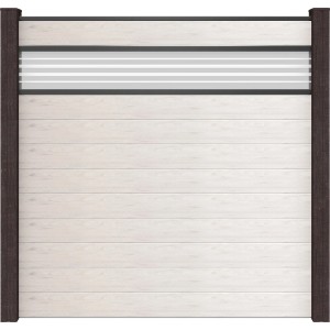 GroJa Steckzaun Solid Bi-Color Sand mit Glas-Einsatz, 180x180 cm, für Sichtschutz im Garten.
