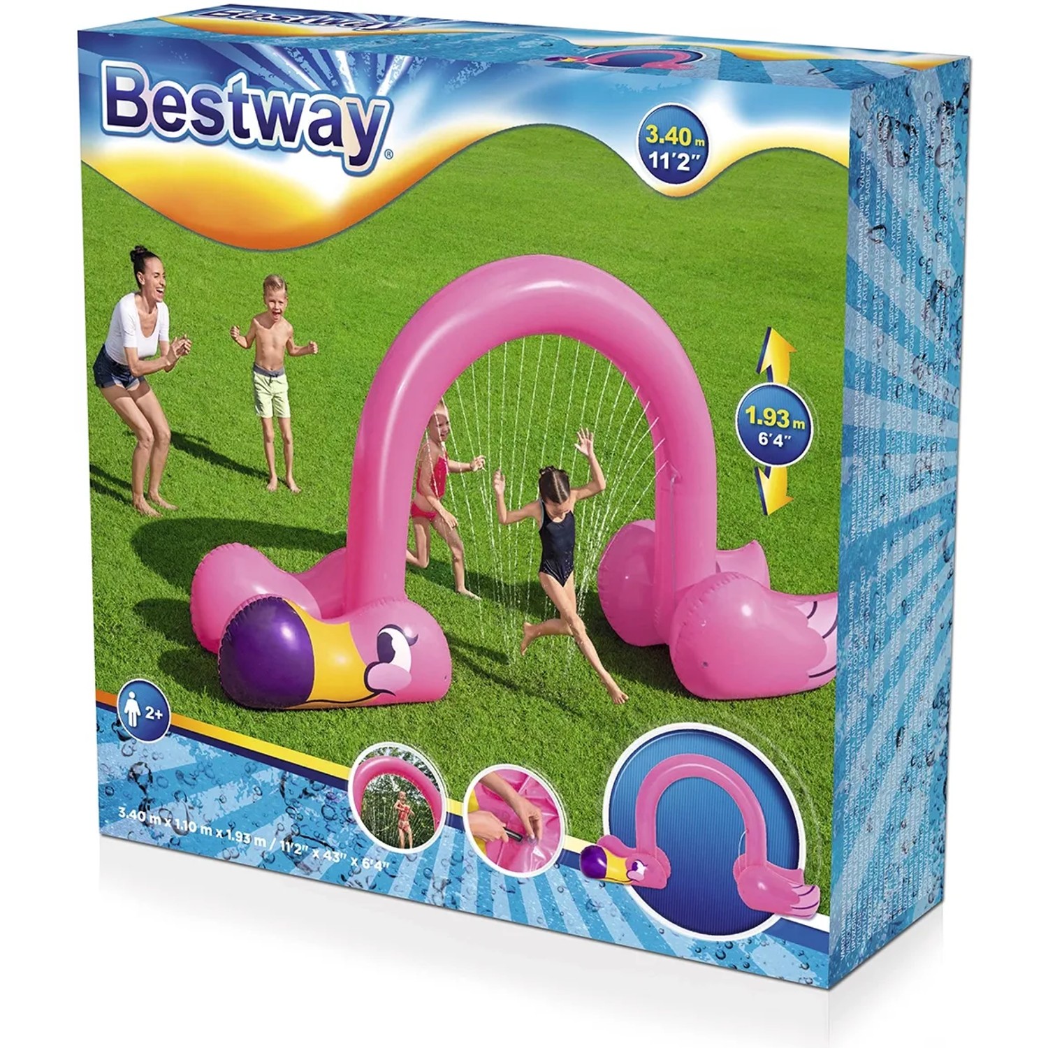 Bestway Jumbo Wassersprinkler Flamingo (340x110x192cm) im Karton. Wasserspielzeug für Kinder.