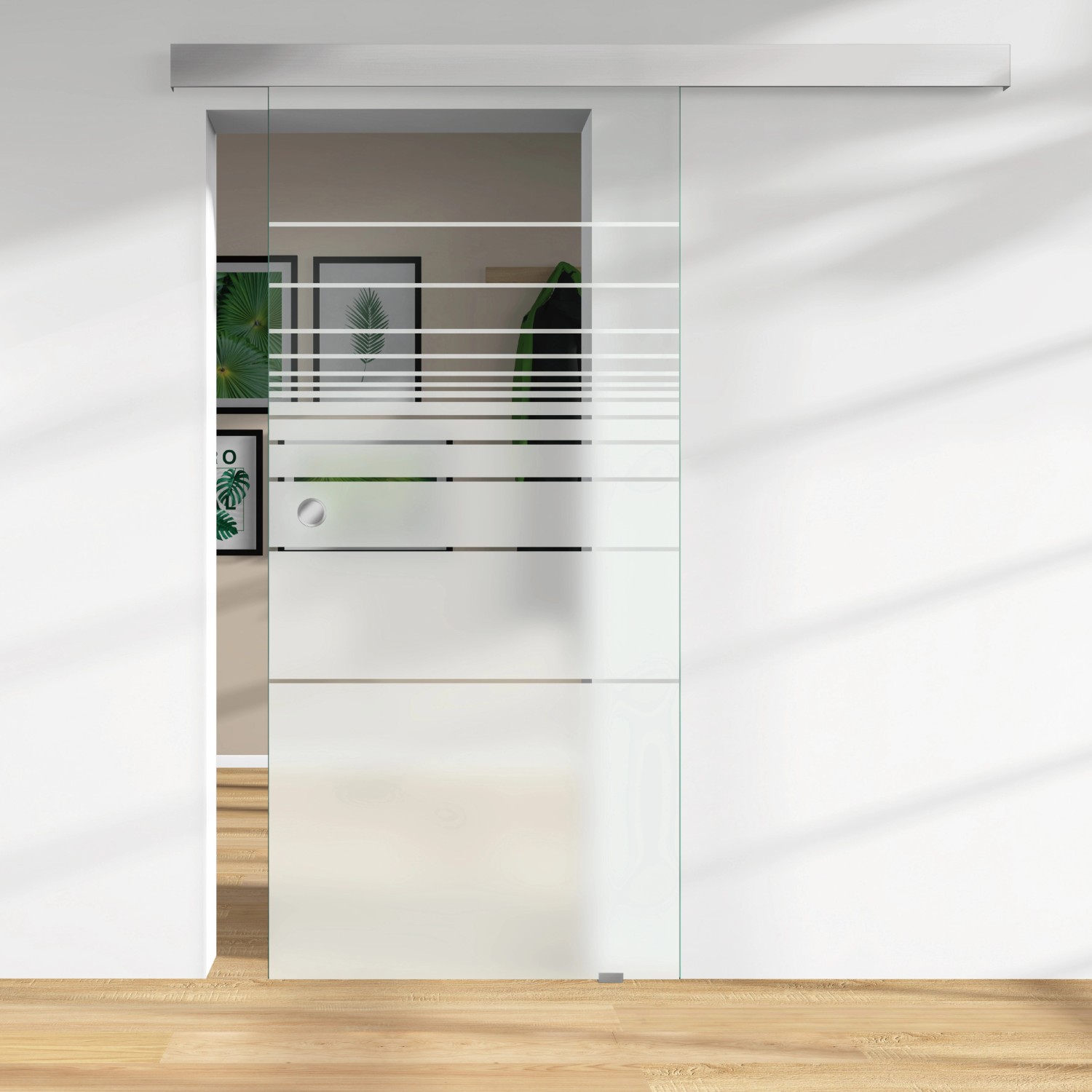 Glasschiebetür ESG Floatglas Dekor Siebdruck 36/81 DIN LI/RE 2060 x 940 x 8 mm