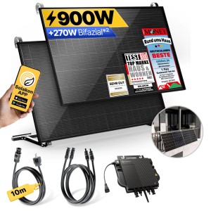 Solakon Balkonkraftwerk 900W Solaranlage mit Balkonhalterung Steckerfertig Komplettset Photovoltaik 800W Kabellänge 10m