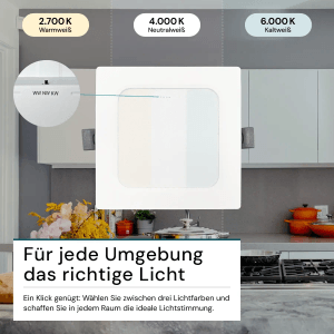 LUXULA LED Einbauleuchte 24W IP44-Geschützt 2400lm Lichtfarbe Einstellbar CCT 295x29mm Einbaustrahler Deckenspot Eckig Weiß