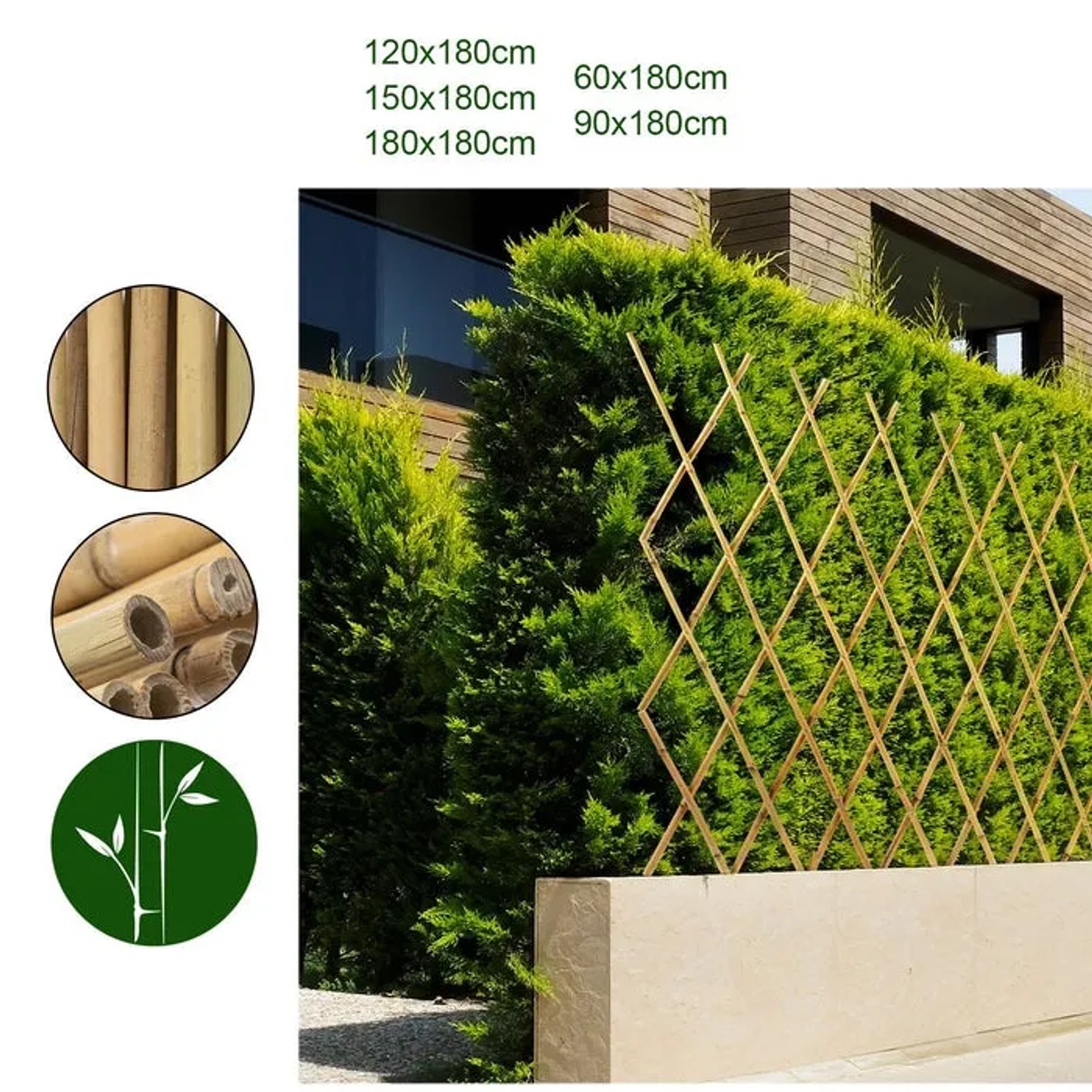 Ausziehbares Bambus Rankgitter (150x180 cm) als Rankhilfe für Kletterpflanzen im Garten.
