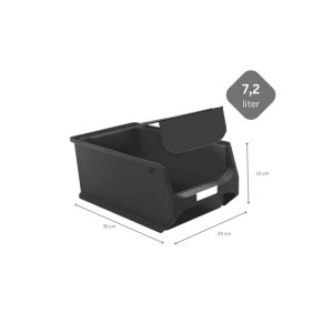 Schwarze, leitfähige Sichtlagerbox (7,2 Liter) mit Griff und Abdeckung für Aufbewahrung im Lager.