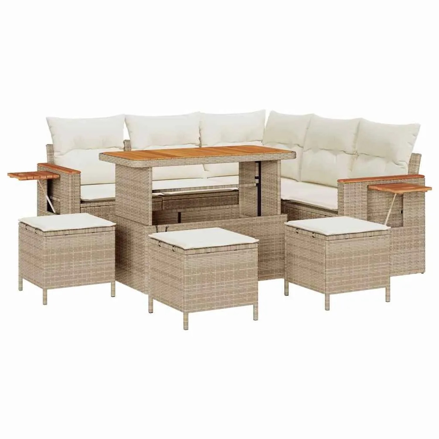 vidaXL Gartensofa-Set mit Kissen 9 Stk Beige und Creme 3363181