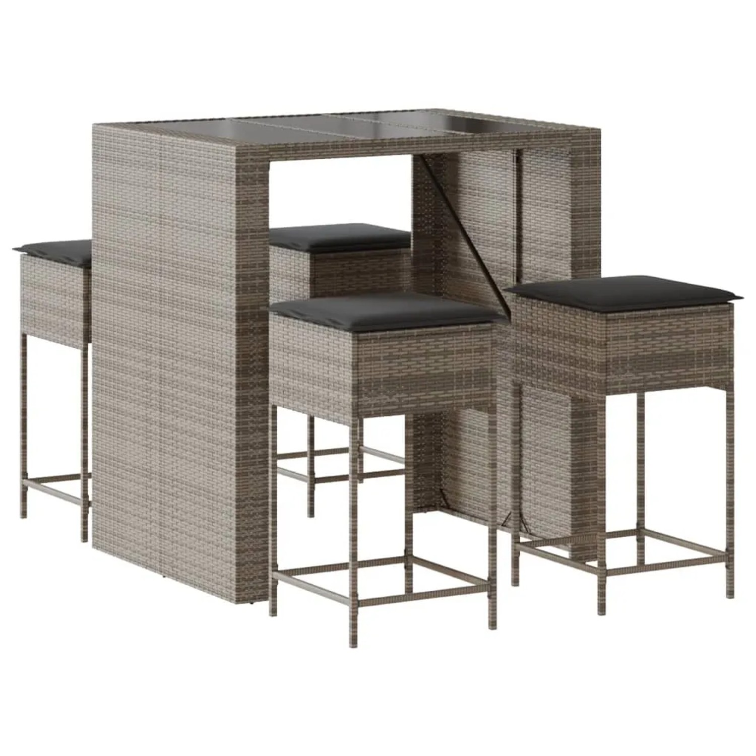 vidaXL 5-tlg Gartenbar-Set mit Kissen Grau Poly Rattan Modell 14