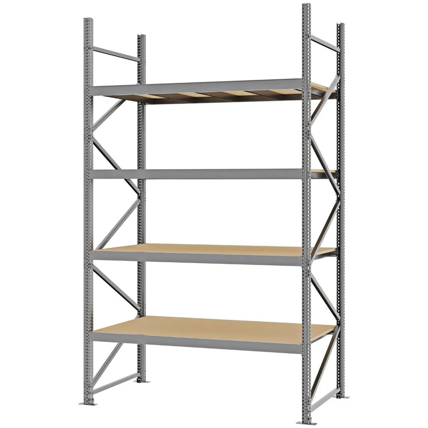 PROREGAL Weitspannregal Schraub-Stecksystem MAGNUS PRO Made In Germany Grundregal 300x175x80cm 4 Ebenen Spanplattenböden Fachlast 700kg Verzinkt
