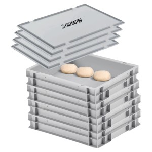 CHEFGASTRO Pizzaballenbox SuperSparSet: 4 Boxen mit Deckel, 9L Teigwanne für Pizzateig, stapelbar.