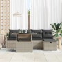 Hellgraues 6-tlg. vidaXL Garten-Sofa-Set aus Poly Rattan mit Tisch und Kissen.