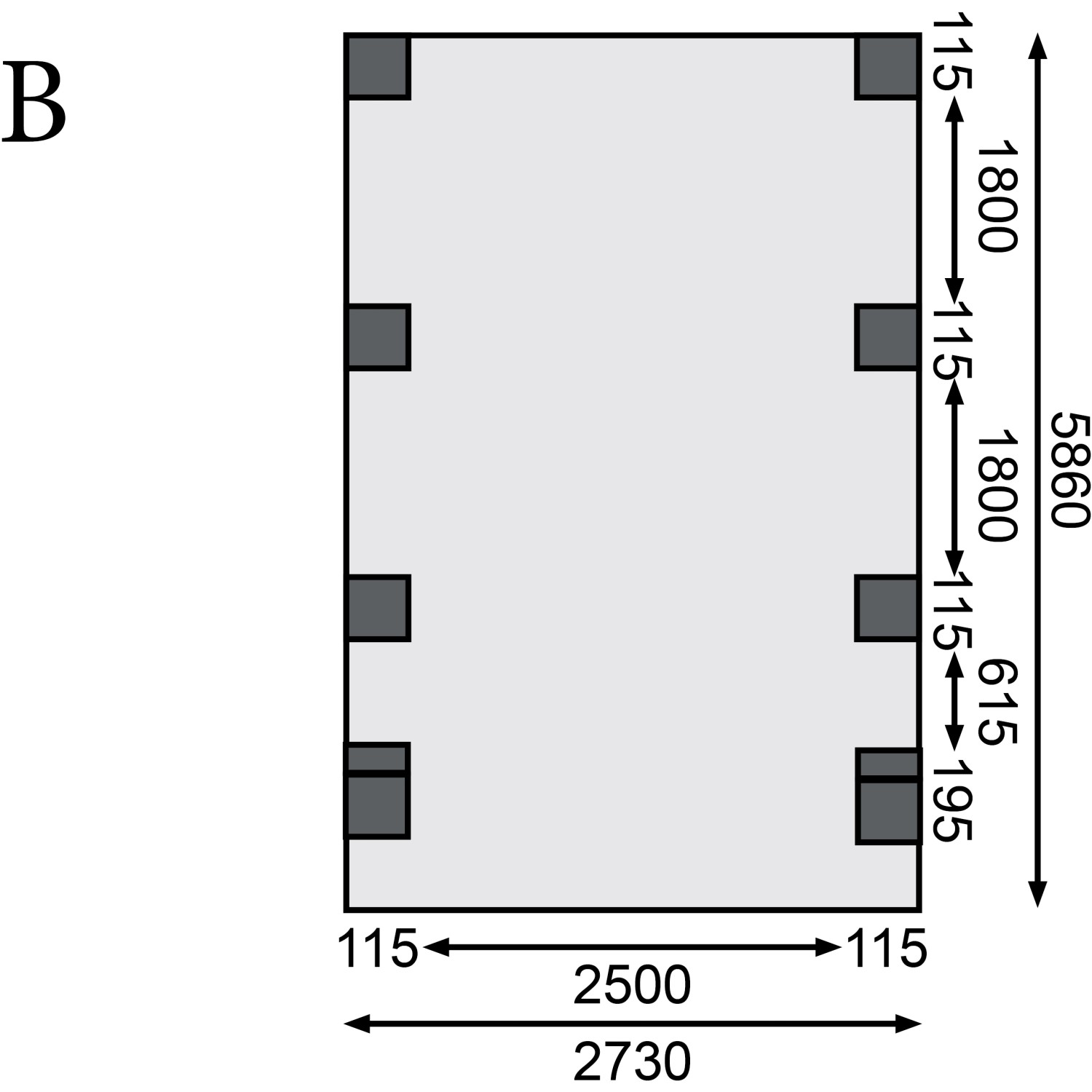 Skizze Karibu Einzelcarport Classic: Maße 273x586cm, kesseldruckimprägniertes Holz, Pfostenanordnung.