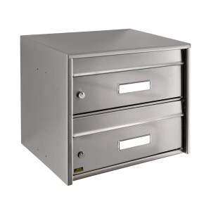 Burg Wächter Briefkastenanlage für 2 Parteien aus Edelstahl mit Namensschildern.