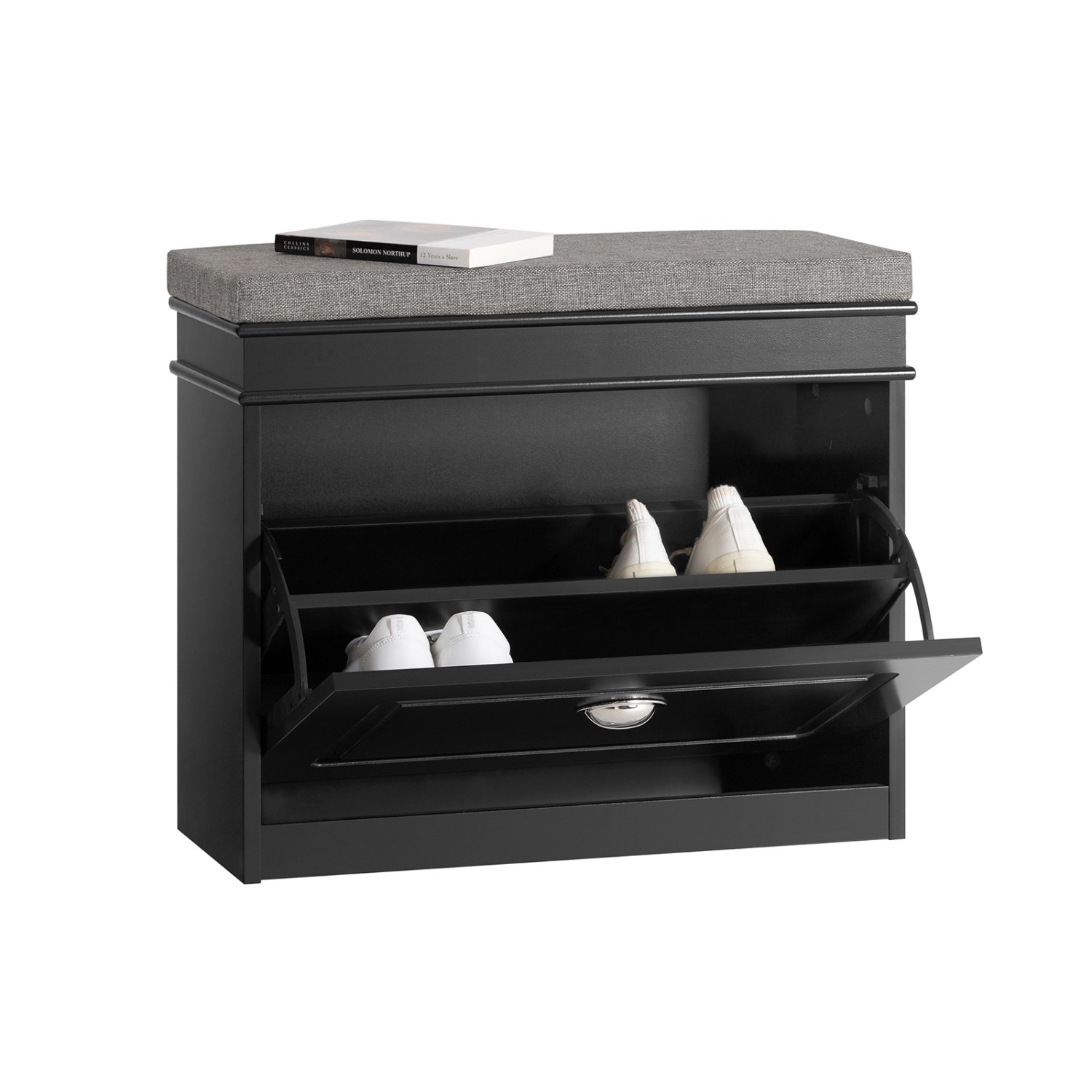 SoBuy Schuhkipper mit Sitzkissen und Klappe MDF Schwarz FSR82-K-SCH günstig online kaufen
