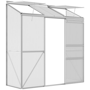 Furnicato Anlehngewächshaus Schiebetür Dachfenster 192x68x196 Cm Silber