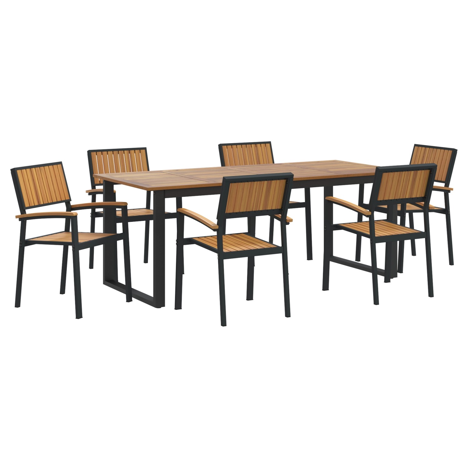vidaXL 7-tlg Garten-Essgruppe Schwarz Stahl und Massivholz Akazie 3284381 günstig online kaufen