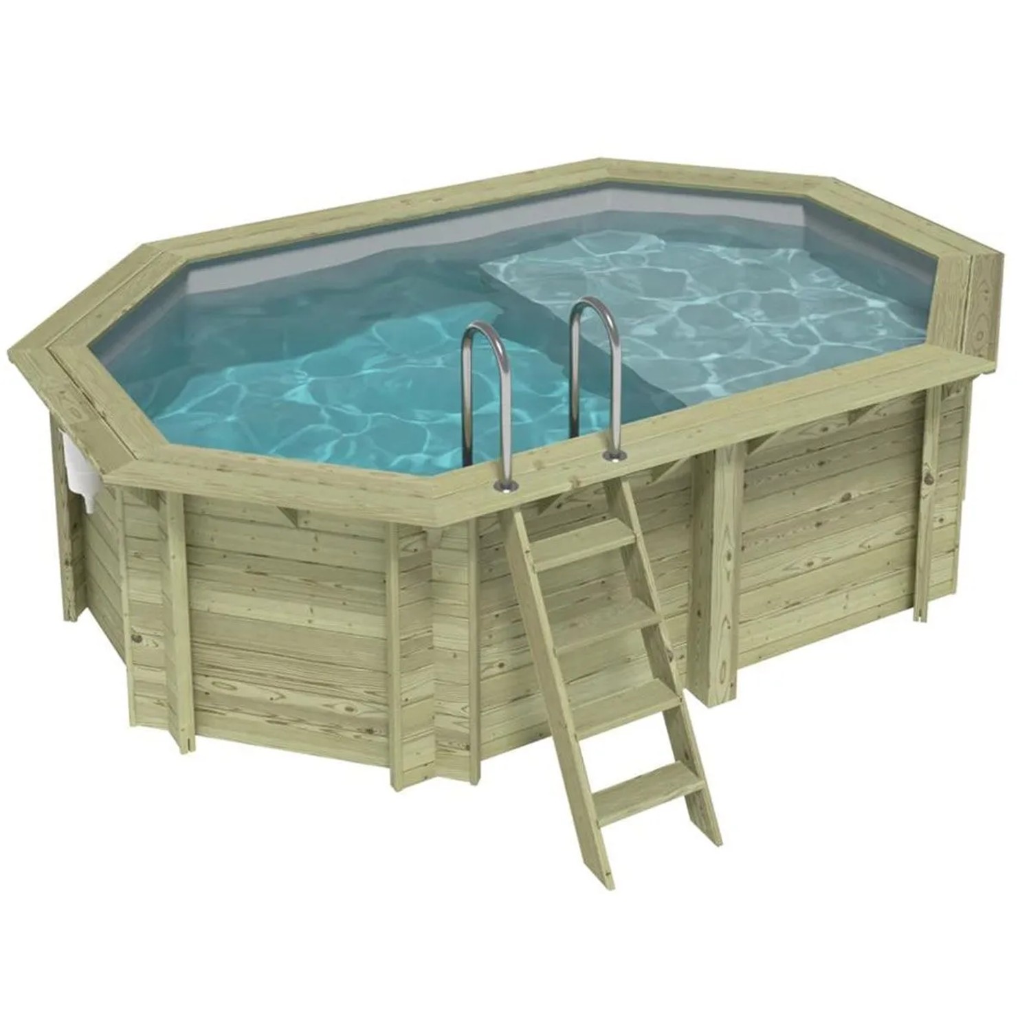 ALTANKA Holzpool Nemo 4,3x3 Höhe 1,18 m GRAU mit Liegefläche mit am Beton Verschraubten Stützen BAS7302OSPL2+PLA302