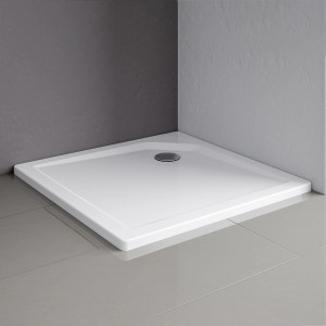 Quadratische, extraflache Schulte Duschwanne 90x90 cm in Alpinweiß mit Ablaufgarnitur.