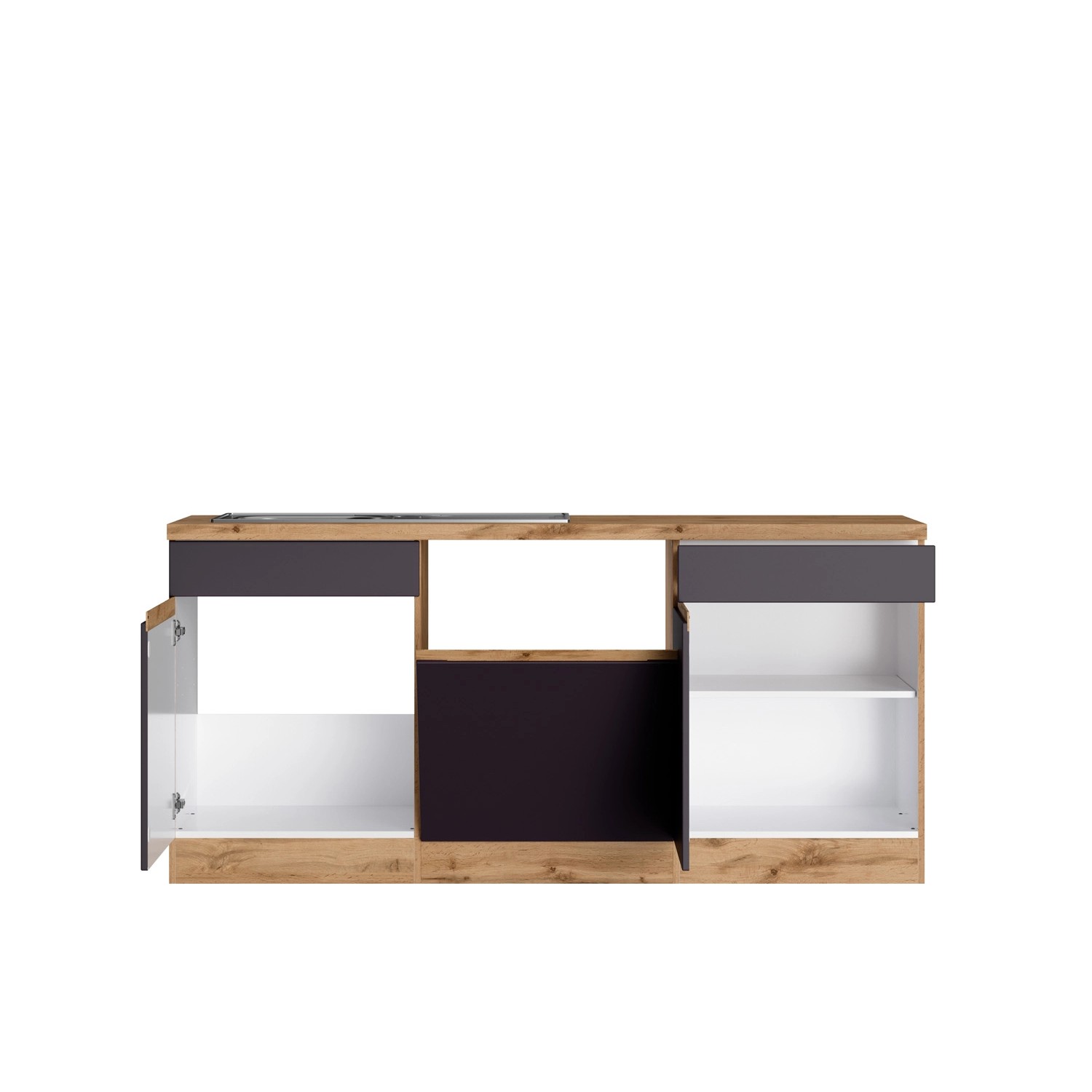 Held Möbel Winkelküche Turin, 240x240 cm, Graphit und Wotaneiche, ohne E-Geräte.