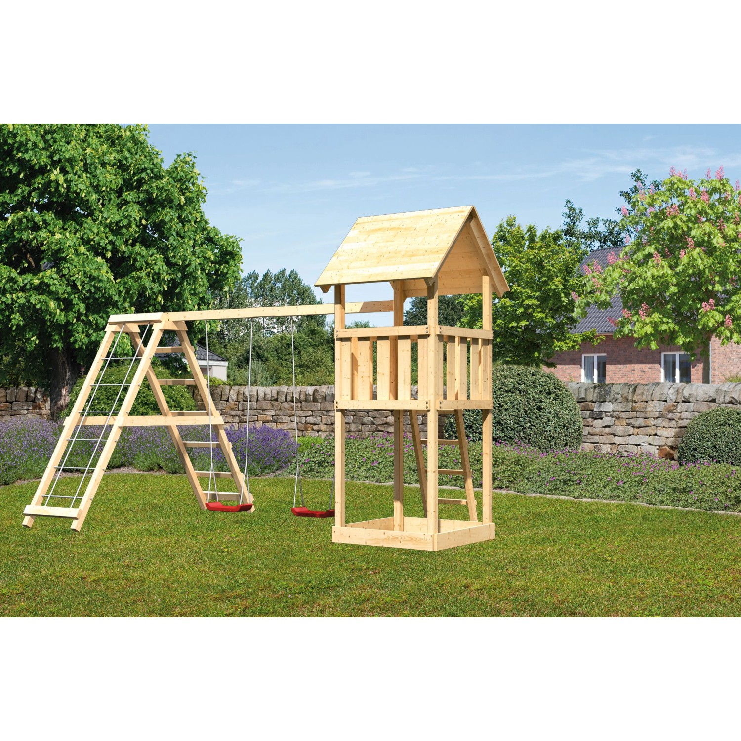 Karibu Kinderspielturm Lotti Set Doppelschaukel und Klettergerüst günstig online kaufen