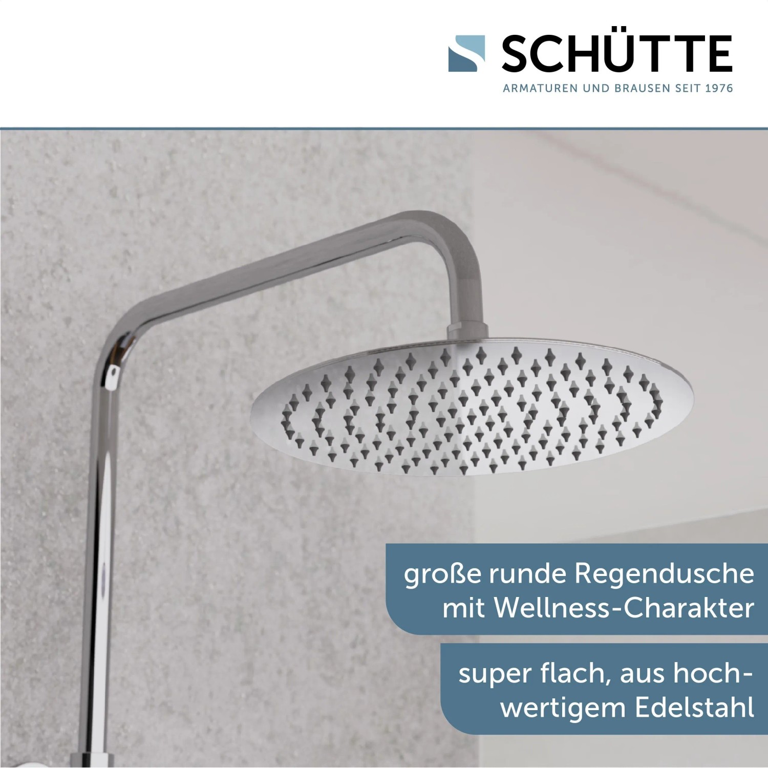 Schütte Aquaduct Brauseset mit Thermostatarmatur, Chrom, mit großer Regendusche.