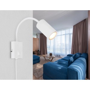 Weiße Globo Wandlampe Robby, 1-flammig, mit Flexarm und Schalter. Ideal als Leselampe.