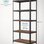 Songmics Standregal, 200 cm hoch, mit 5 braunen Regalböden und schwarzem Metallgestell.